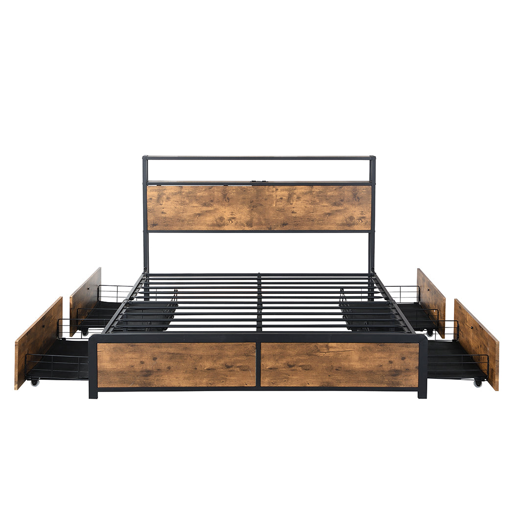 Levede Double Bed Frame RGB LED 4 Drawers USB-2018816936808419329