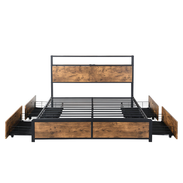 Levede Double Bed Frame RGB LED 4 Drawers USB-2018816936808419329