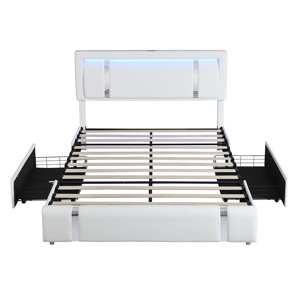 Levede Double Bed Frame With Adjustable Headboard White-2018816920018620417
