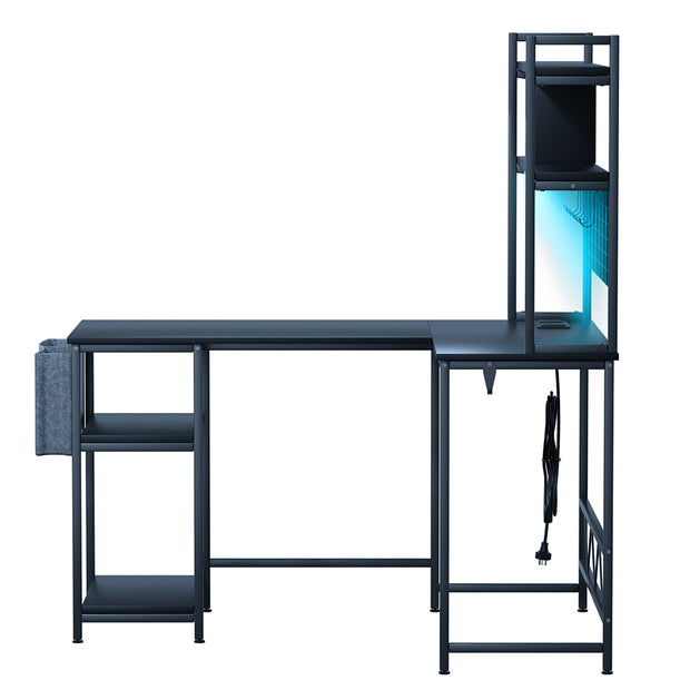 Levede L Shaped Gaming Desk with LED Lights Black-2006732738572455937
