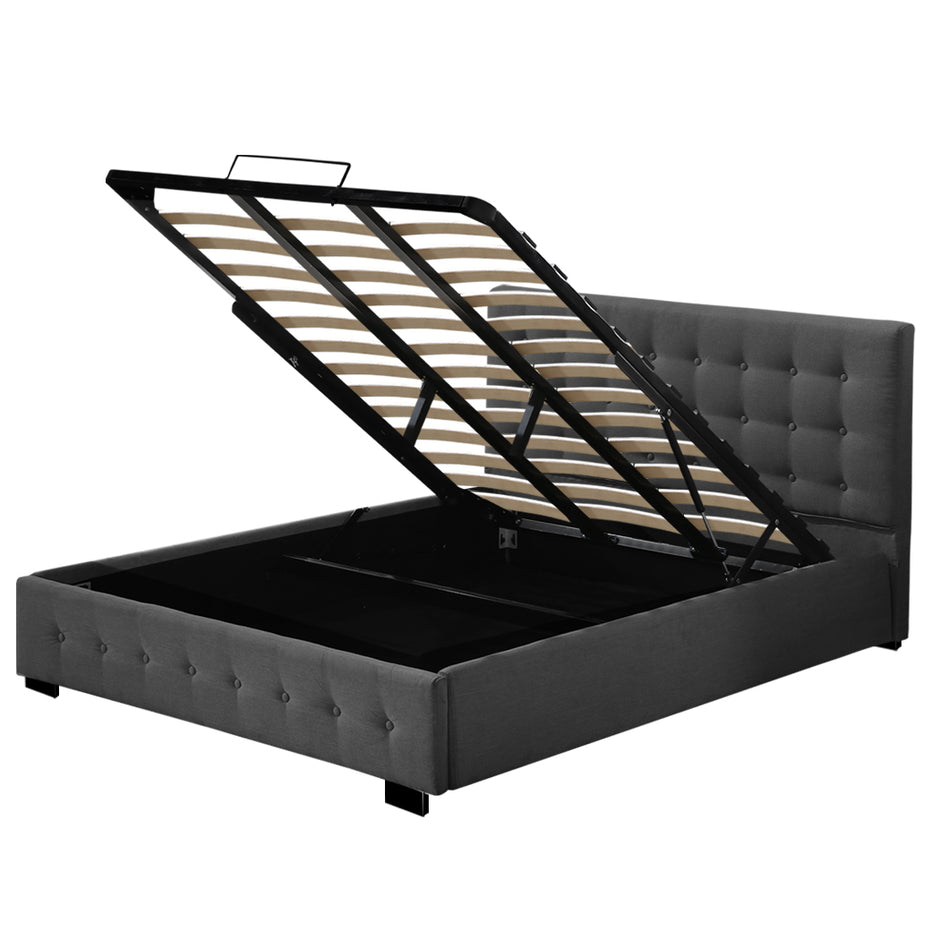 Levede Fabric Bed Frame King Tufted Dark Grey-2006733222549000193