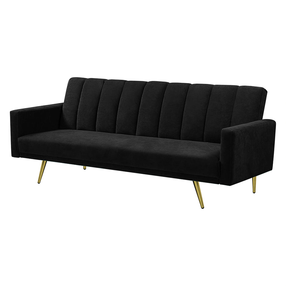 Levede Sofa Bed Convertible Velvet Lounge Recliner Couch Sleeper 3 Seater Black-2018816938825879553