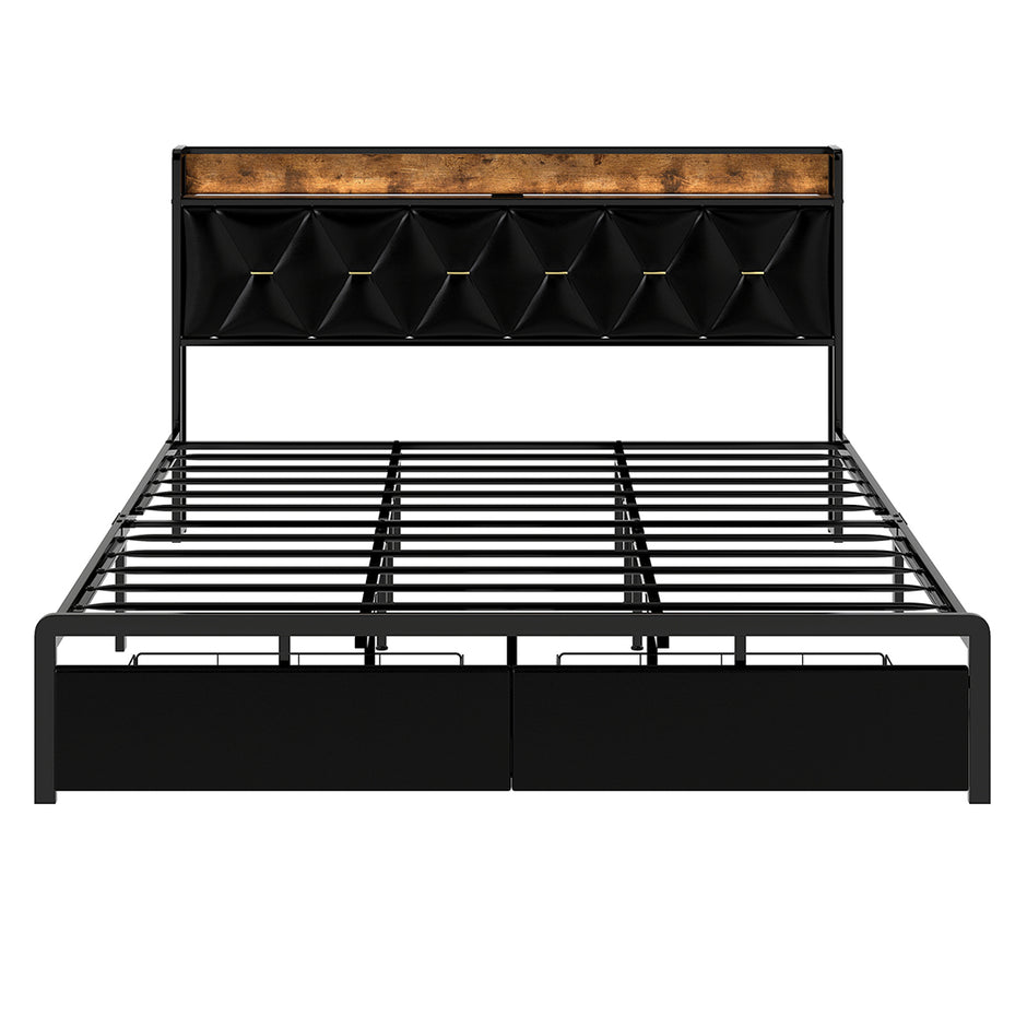 Levede King Bed Frame Leather Headboard RGB 2 Drawers-2006732795694682113