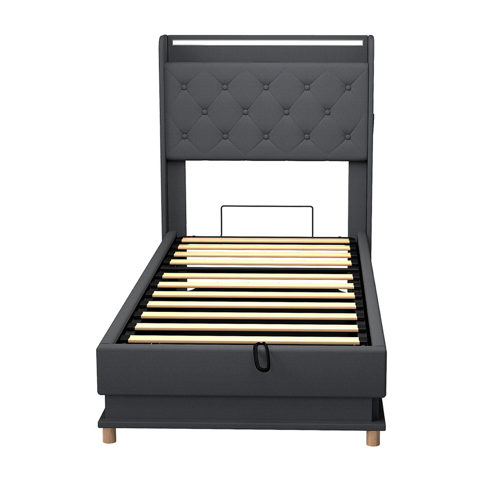Levede Single Bed Frame Gas Lift Storage LED Light USB-2006733381777362945