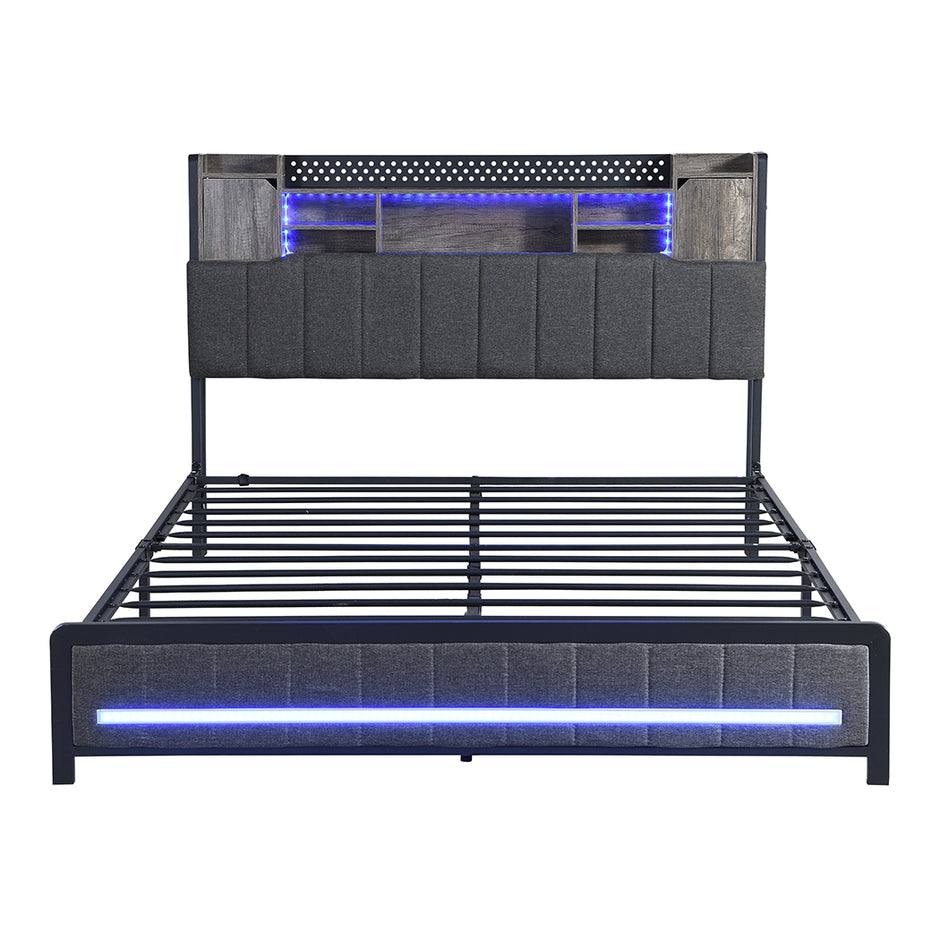 Levede Queen Bed Frame with Storage Headboard RGB LED-2006732901781213185