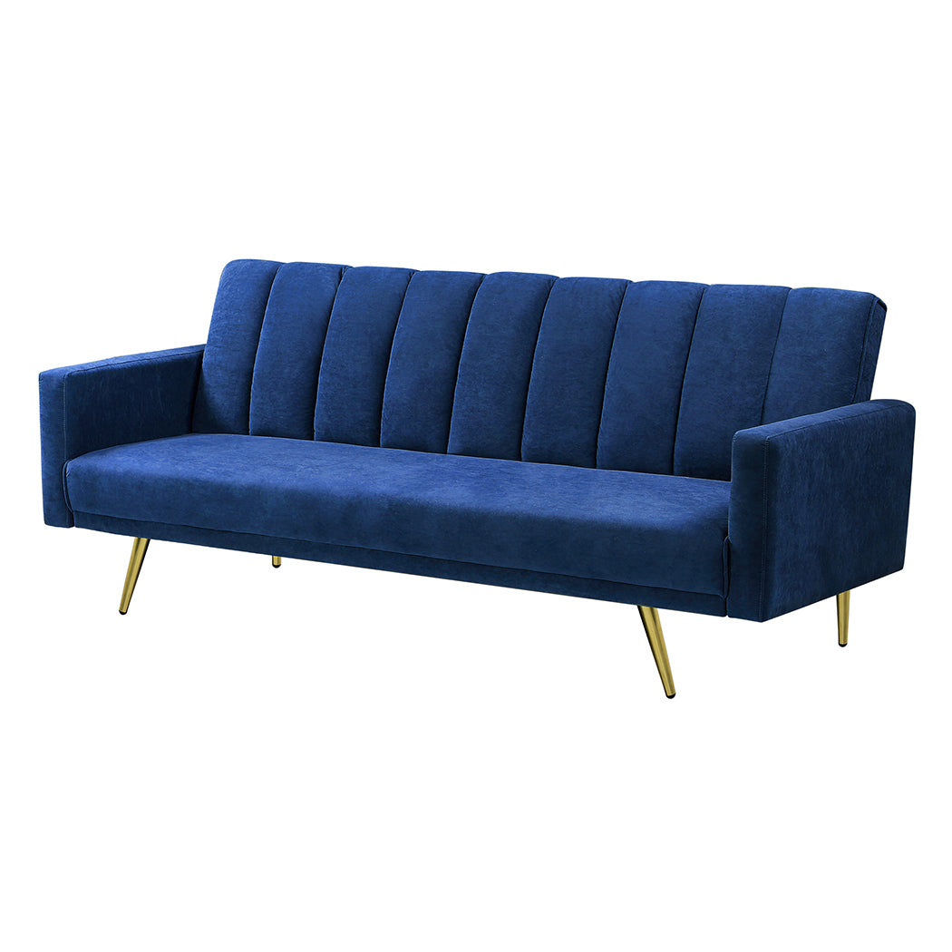 Levede Sofa Bed Convertible Velvet Lounge Recliner Couch Sleeper 3 Seater Blue-2006732804825681921
