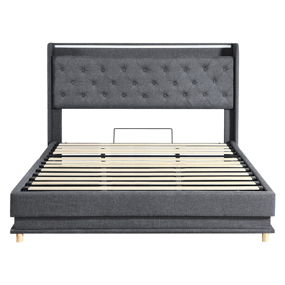 Levede King Bed Frame Gas Lift Storage LED Light USB-2006733381597007873