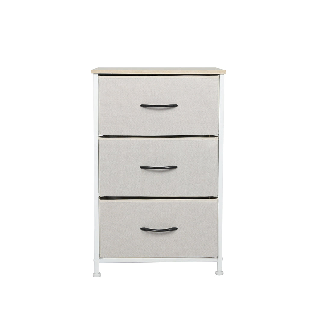 Levede Chest of 3 Drawers Bedside Table Beige-2006733263275692033