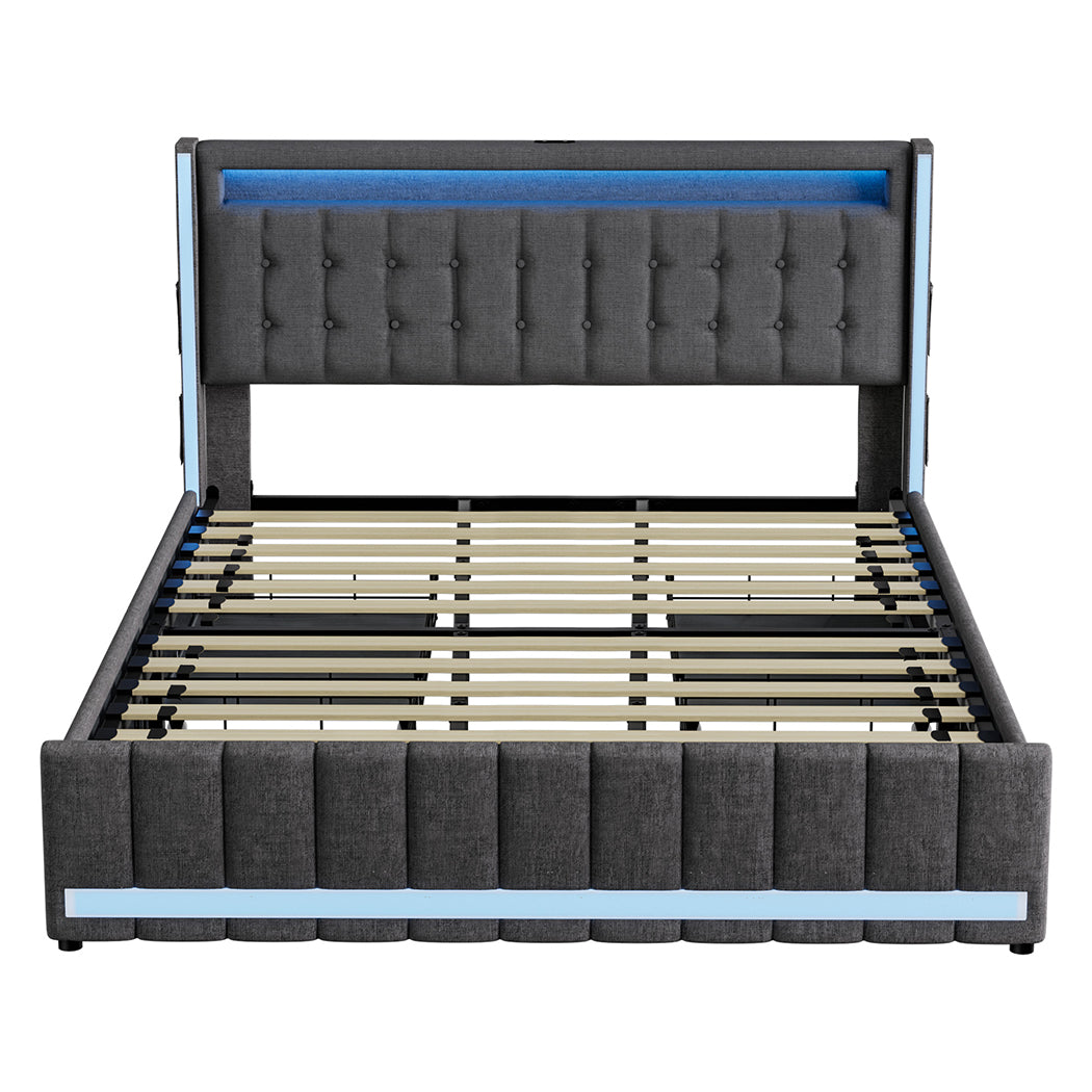 Levede King Bed Frame Fabric Storage Drawer LED USB-2006733381945135105