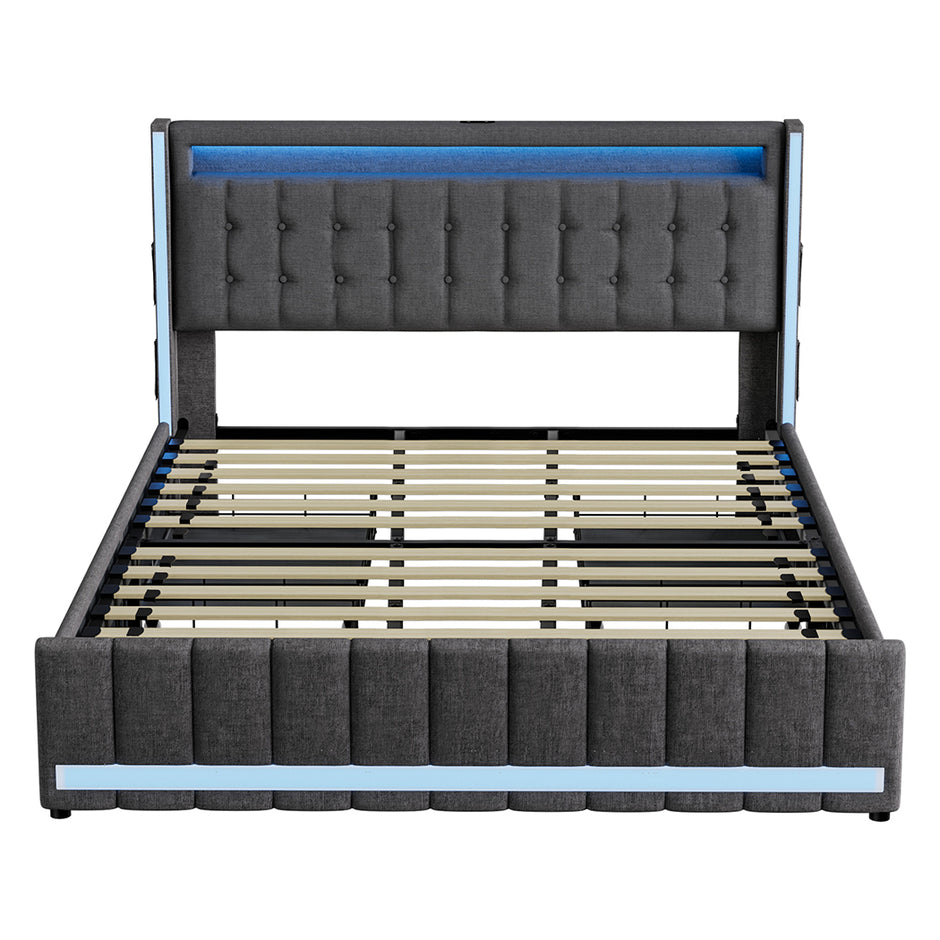 Levede King Bed Frame Fabric Storage Drawer LED USB-2006733381945135105