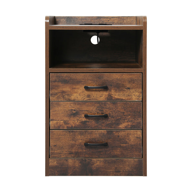 Levede Bedside Table USB Charger Outlet LED Oak-2018816764154089473