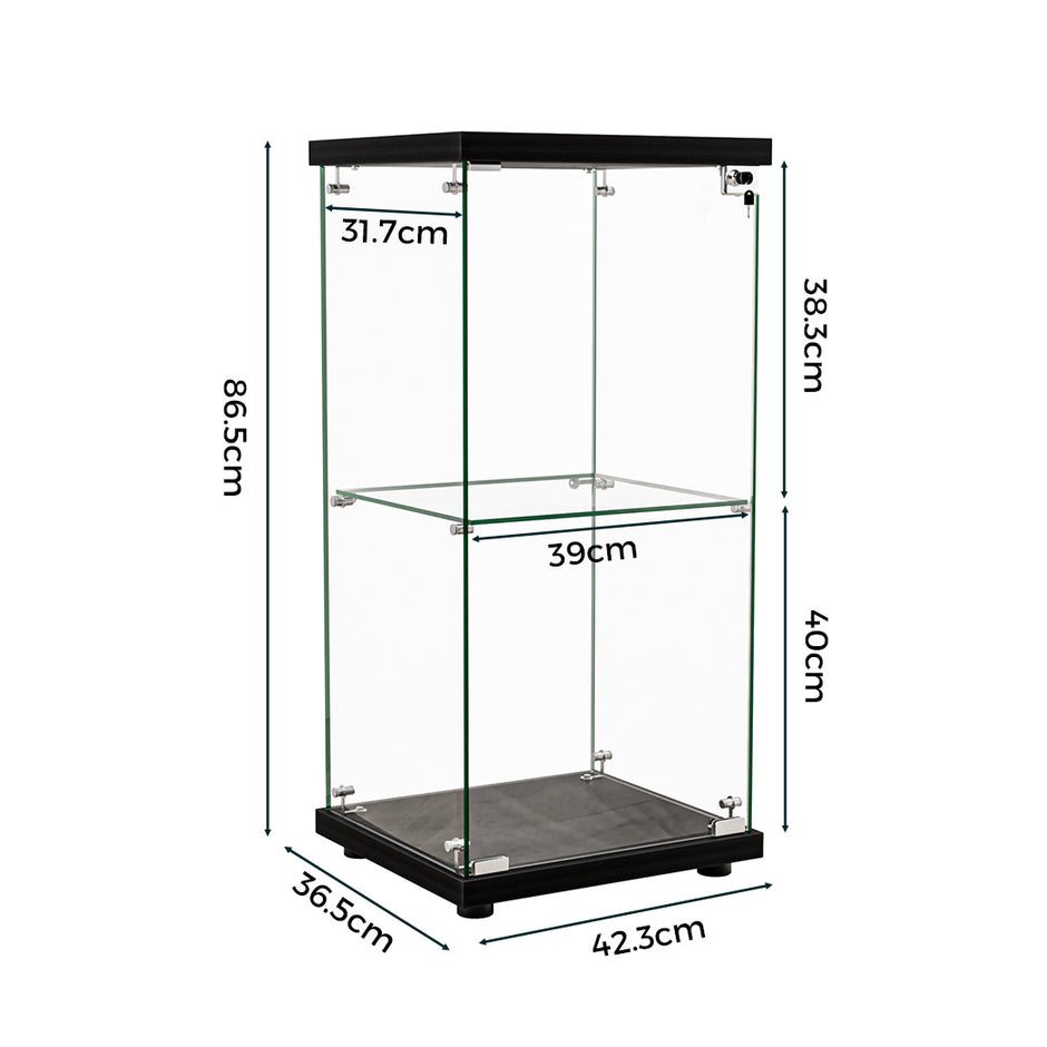Stacked Display Cabinet Collection Storage Tempered Glass 2 Tier With Lock Black-2018816906798174210