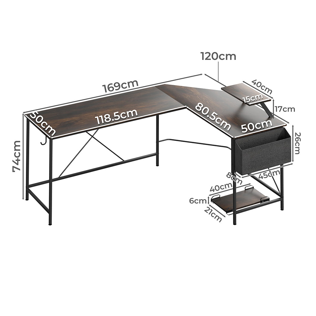 Levede Computer Desk Corner Desk Brown-2006732838480777218