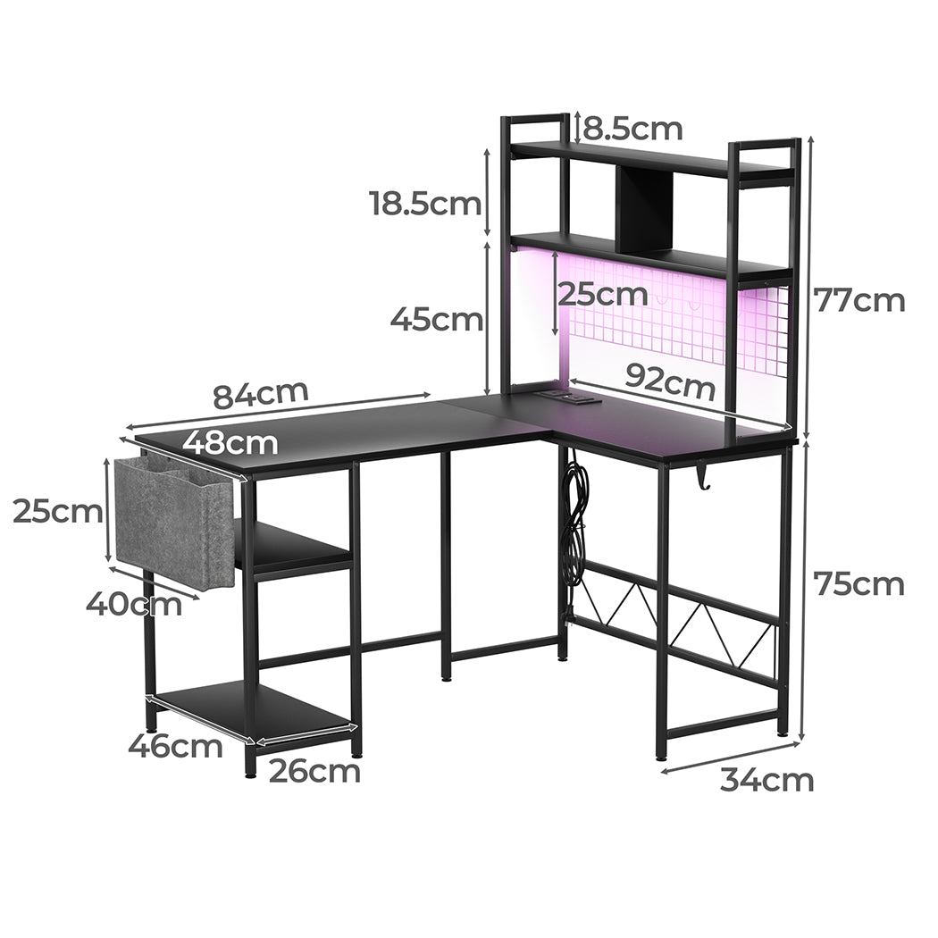 Levede L Shaped Gaming Desk with LED Lights Black-2006732738572455938