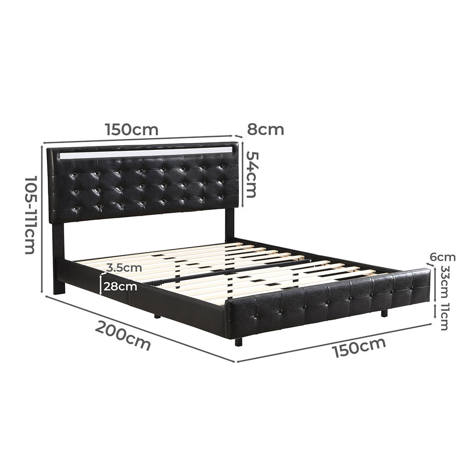 Levede  Floating Bed Frame Double with Headboard LED Lights Mattress Base-2006732834760429570
