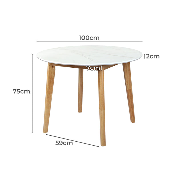 Levede Dining Table Round Rubberwood Base 100cm White 100 CM-2018816940793008130