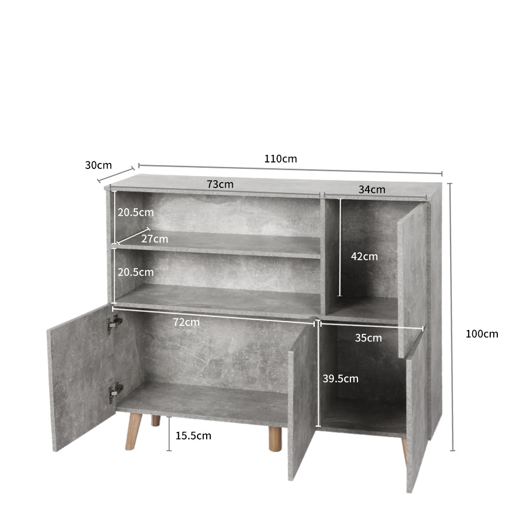 Levede Buffet Sideboard Storage Cabinet Grey-2006733265267986434