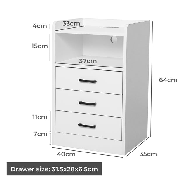 Levede Bedside Table USB Charger Outlet LED White-2018816759531966466