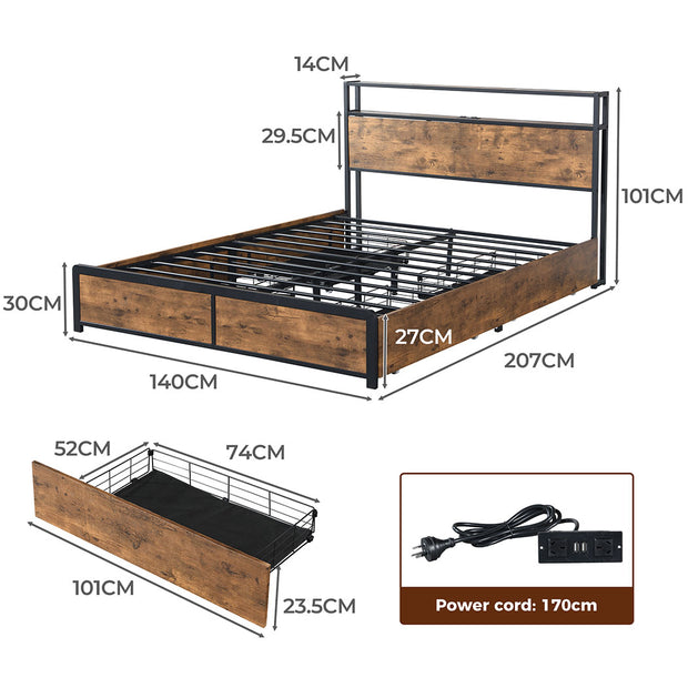 Levede Double Bed Frame RGB LED 4 Drawers USB-2018816936808419330