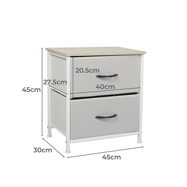 Levede Chest of 2 Drawers Bedside Table Beige-2006733263787397122
