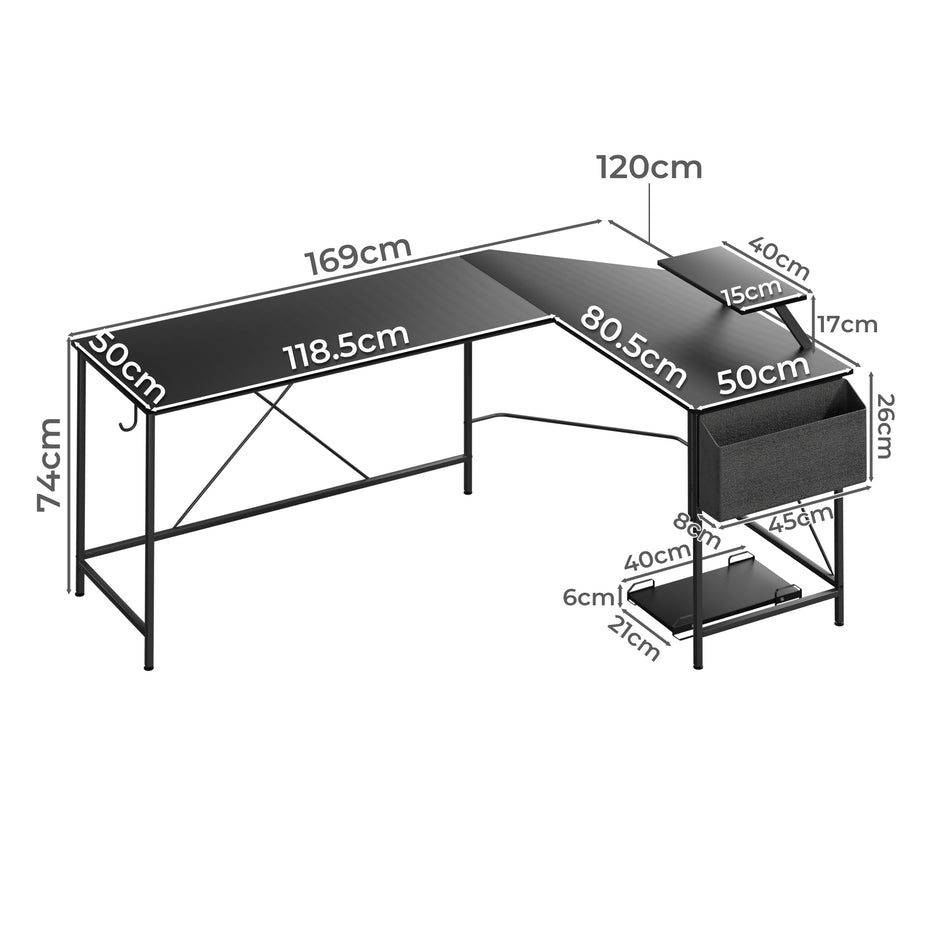 Levede Computer Desk Corner Desk Black-2006732838304616450