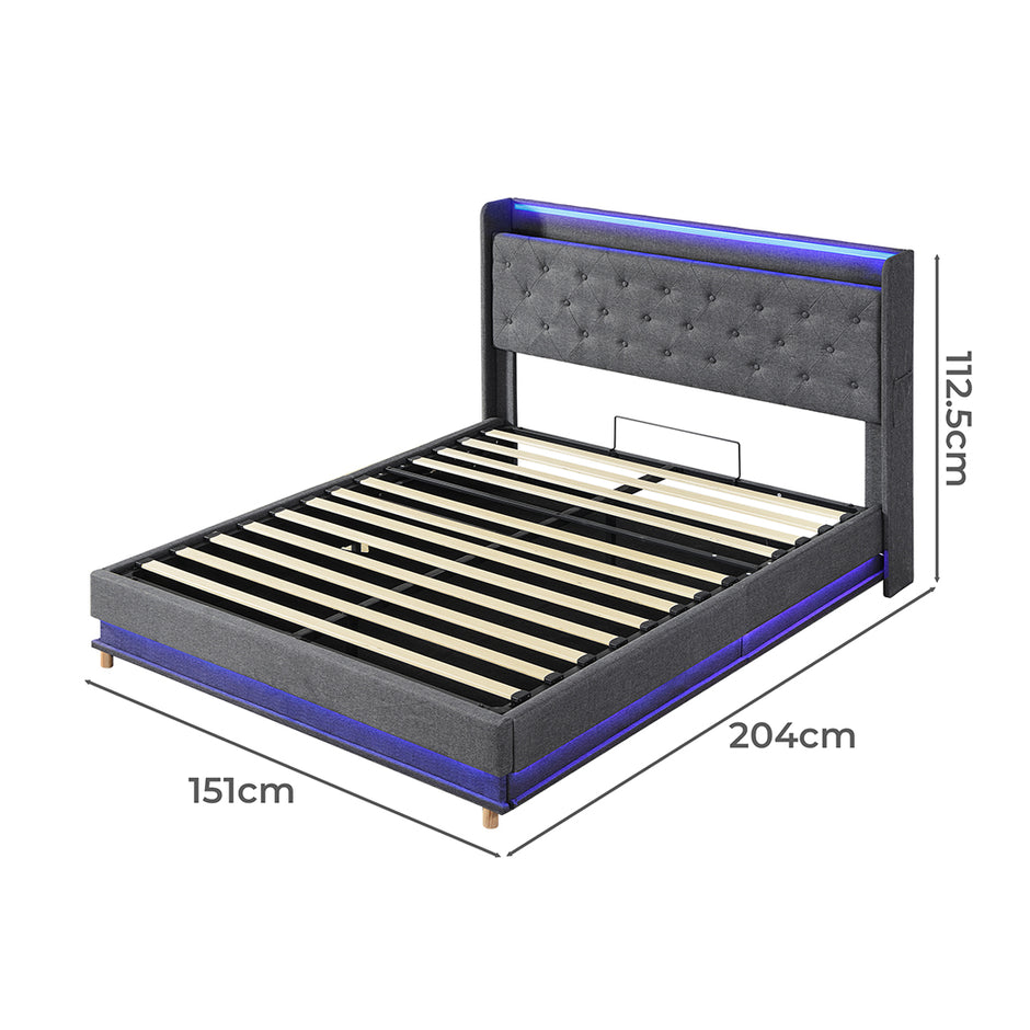 Levede Double Bed Frame Gas Lift LED Light-2006732862769991682