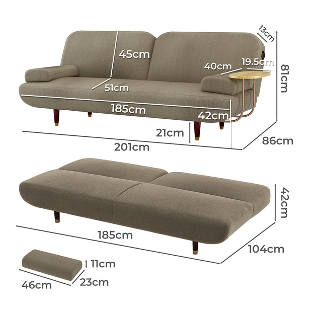LEVEDE  CONVERTIBLE SOFABED WITH USB CHARGE AND SIDE TABLE-2006732844935811074