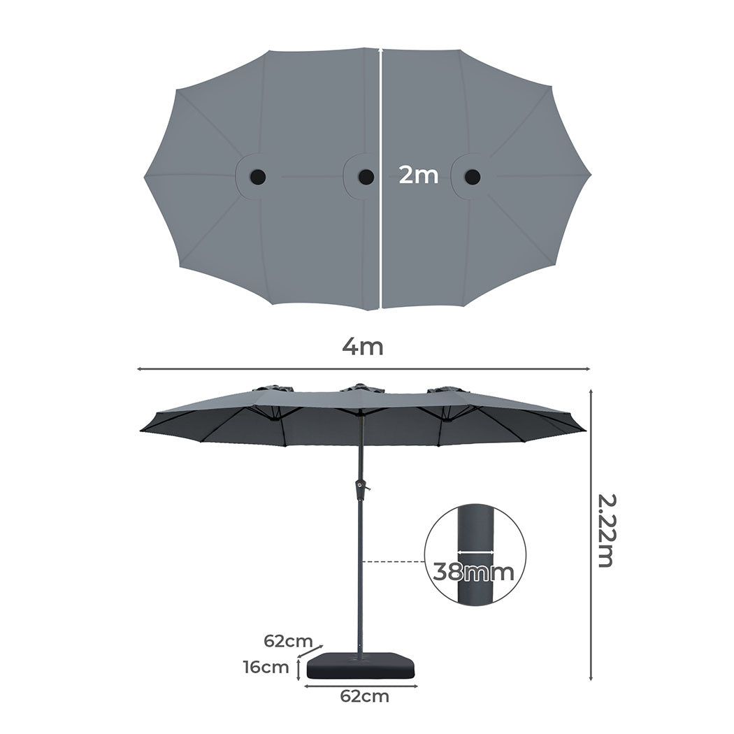 Centra 4M Double-sided Patio Umbrella Outdoor Umbrella Base Stand Grey-2018816836216426498