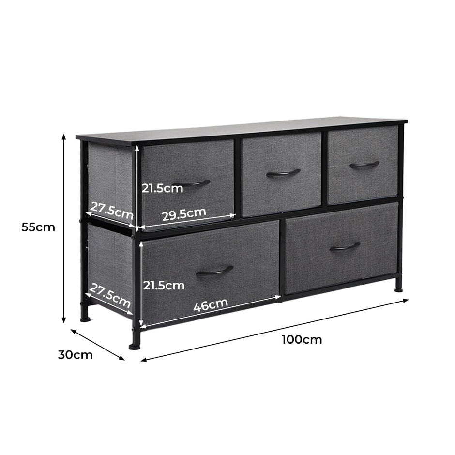 Levede Chest of 5 Drawers Storage Cabinet Dark Grey-2006733262080315394