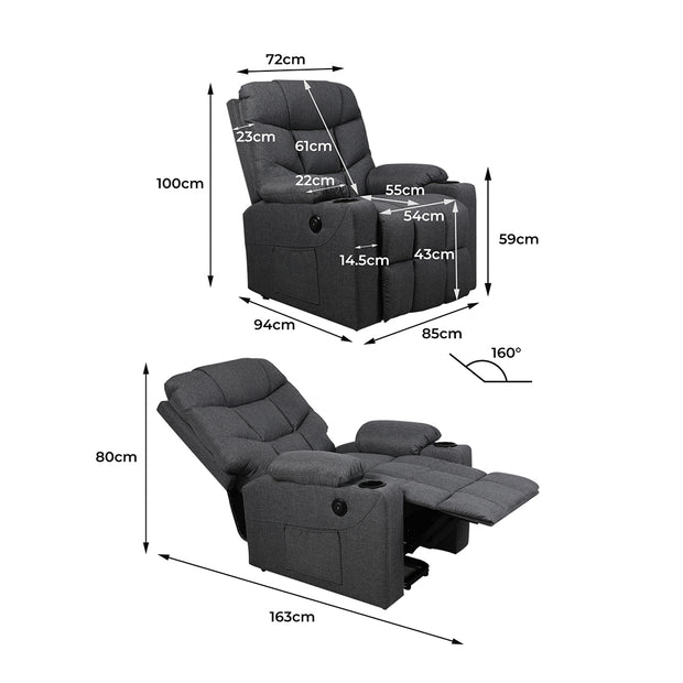 Levede Recliner Chair Electric Lift Grey-2006733117032894466