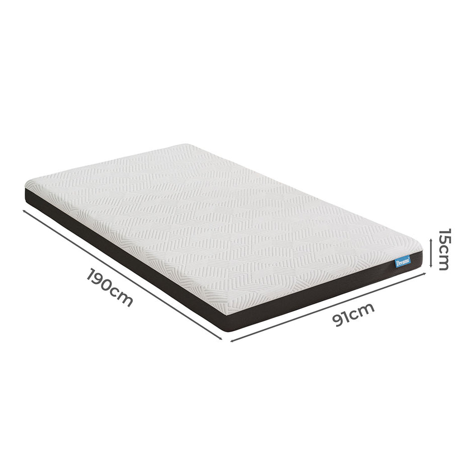 Dreamz Single Mattress Gel Memory Foam Cooling Breathable 15cm Medium Firm-2006732829538521090