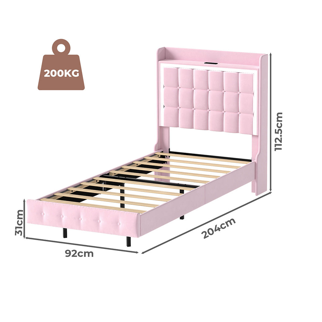 Levede Single Floating Bed Frame LED Headboard USB Pink-2006732795417858050