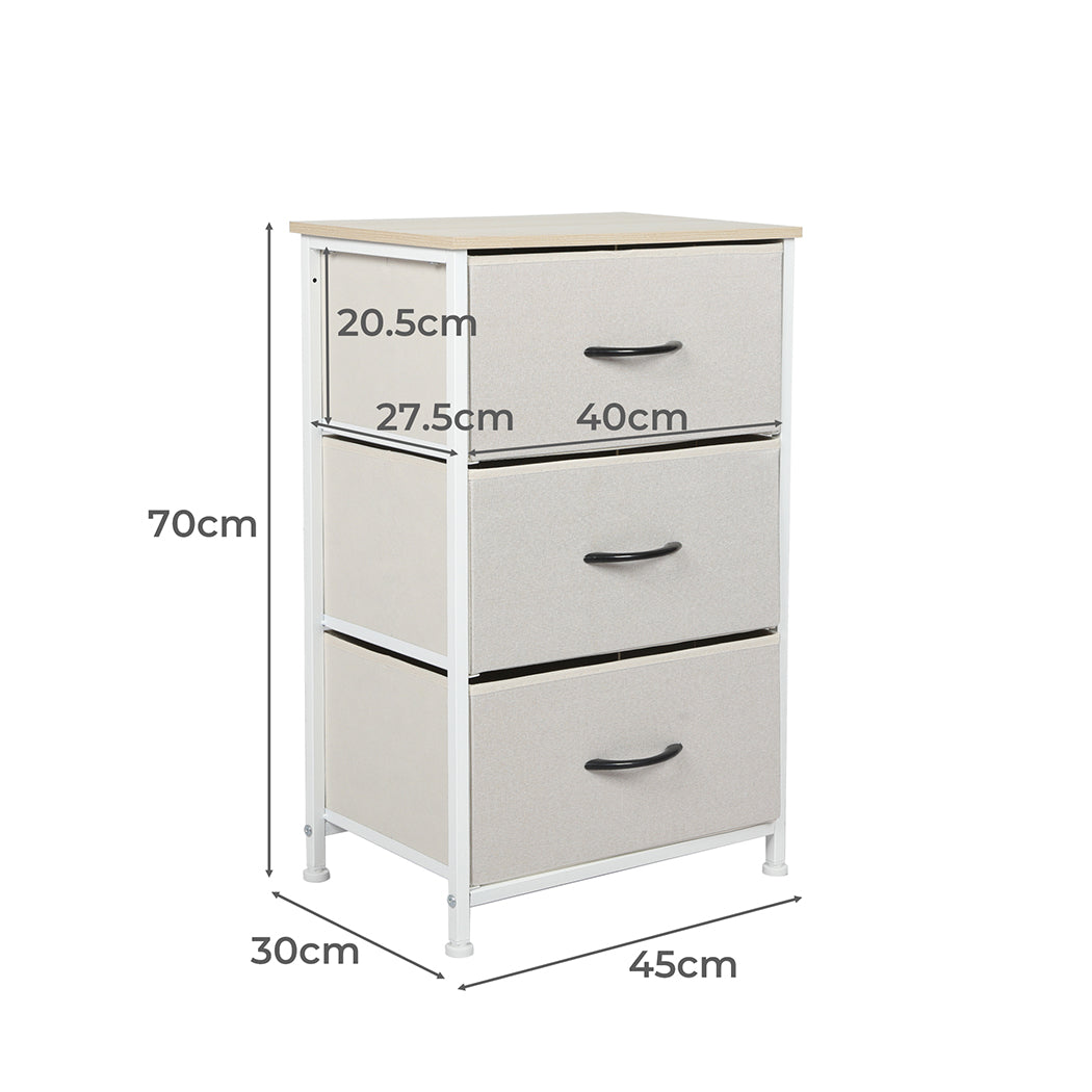 Levede Chest of 3 Drawers Bedside Table Beige-2006733263275692034