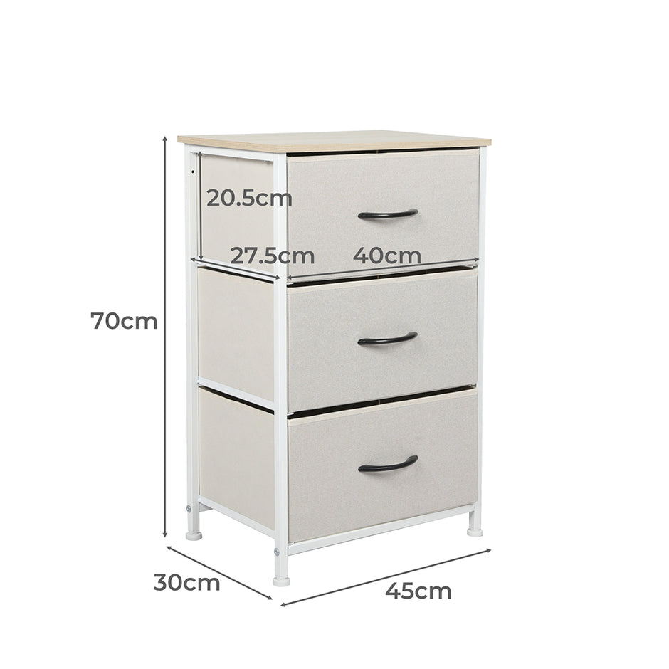 Levede Chest of 3 Drawers Bedside Table Beige-2006733263275692034