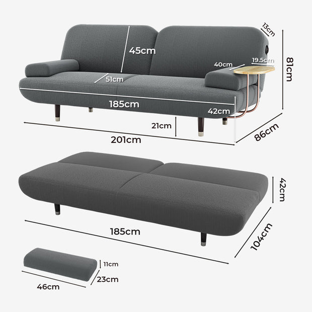 LEVEDE  CONVERTIBLE SOFABED WITH USB CHARGE AND SIDE TABLE-2006732844742873090