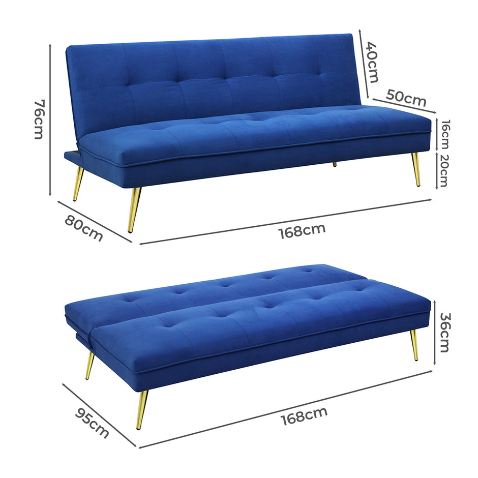 Levede Sofa Bed Convertible Velvet 3 Seater-2018816930969948162