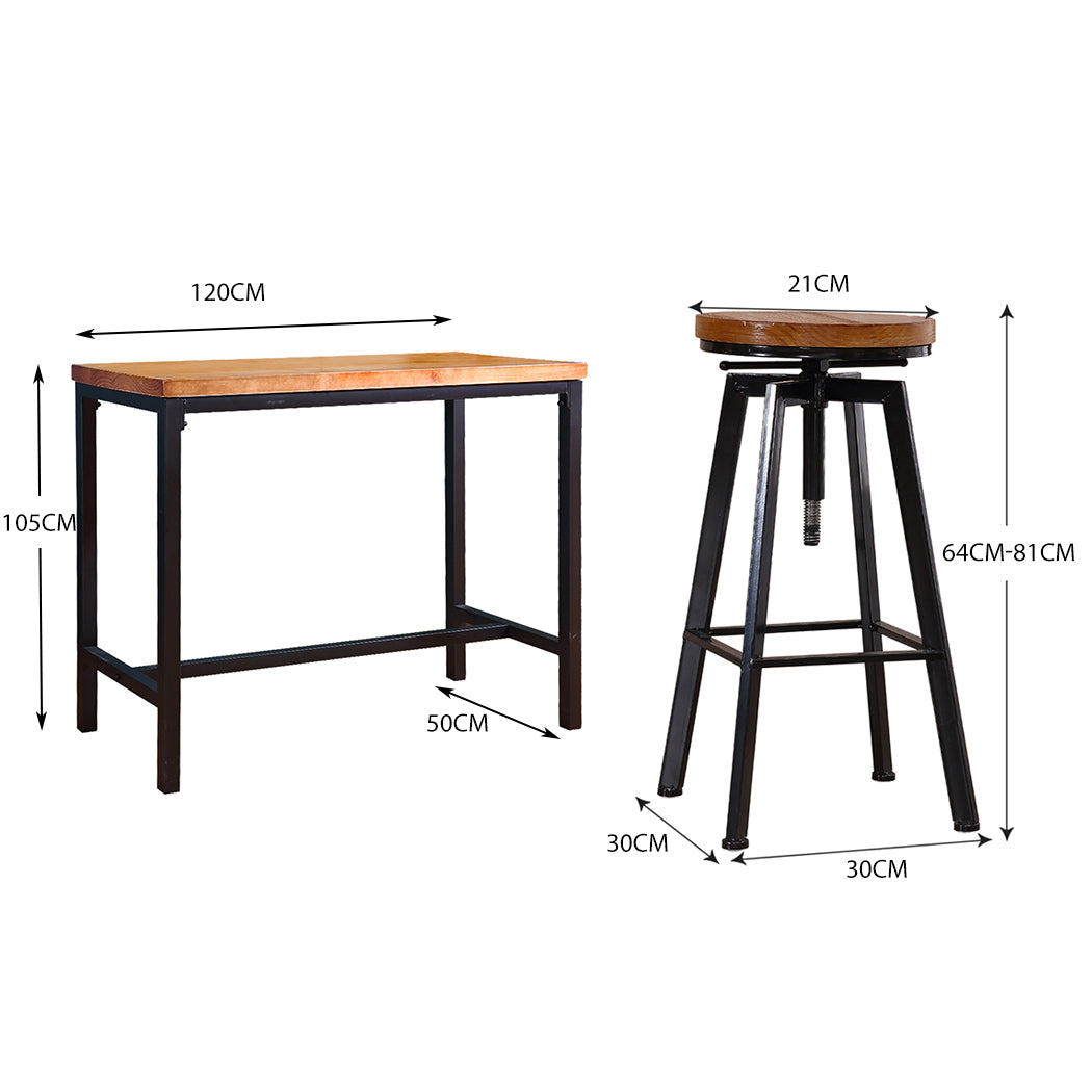Levede 3pcs Bar Table Barstools Industrial-2018816935772426242