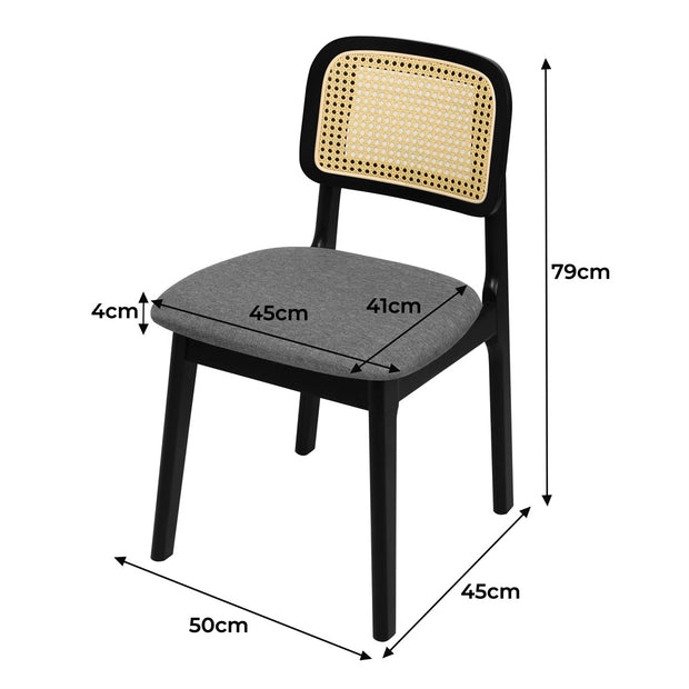Levede 2x Dining Chair Wood Rattan Armless Black-2006732686818938882