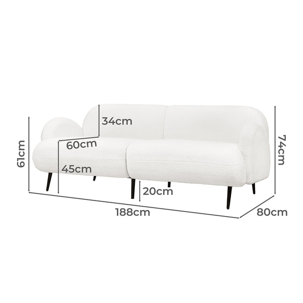 Levede Cloud Sofa 3 Seater Sherpa Fleece White-2006732843321004034