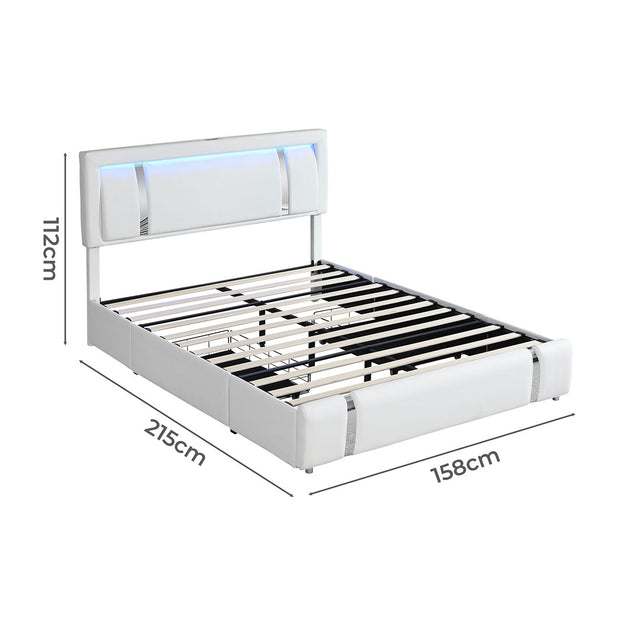 Levede Double Bed Frame With Adjustable Headboard White-2018816920018620418