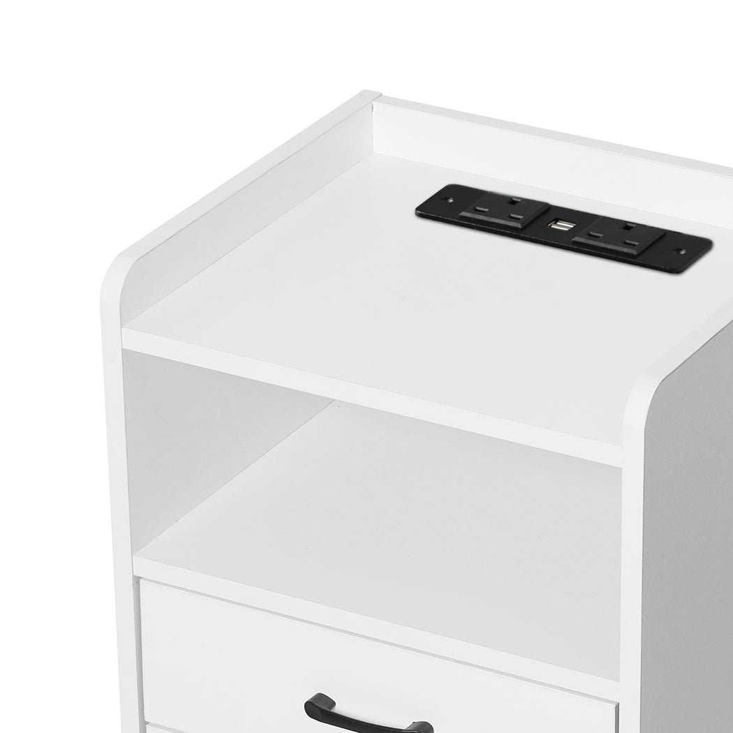 Levede Bedside Table USB Charger Outlet LED White-2018816759531966467