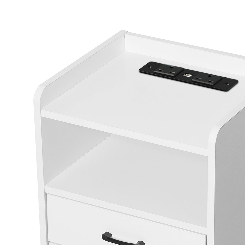Levede Bedside Table USB Charger Outlet LED White-2018816759531966467