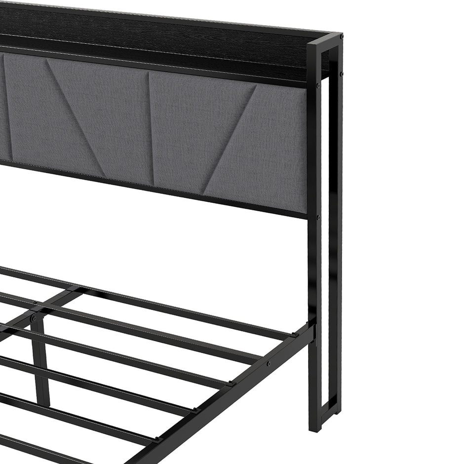Levede Double Bed Frame Steel Base with Headboard Grey-2006732772936388611