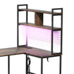 Levede L Shaped Gaming Desk with LED Lights Brown-2006732839361581059