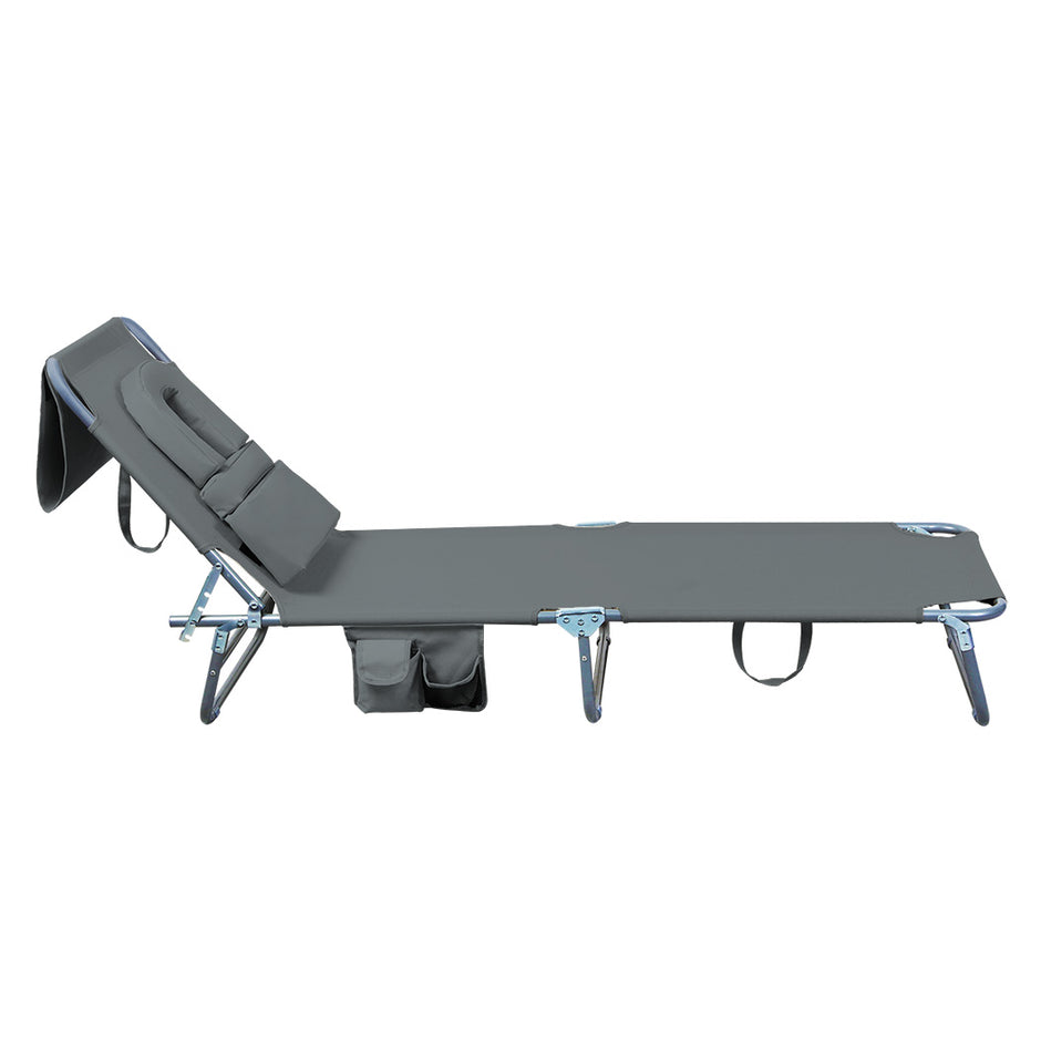 Levede Foldable Beach Lounge Chairs with Face Hole Grey-2018816828482129923
