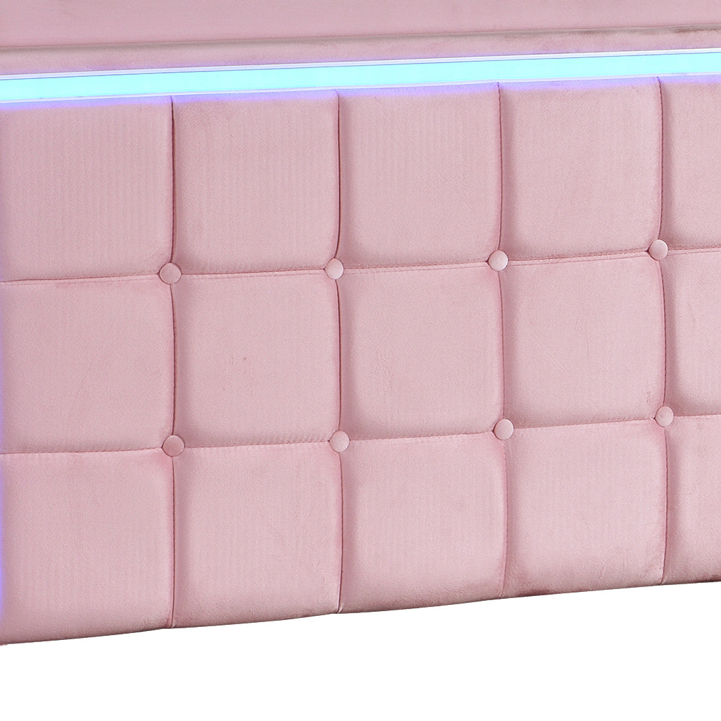 Levede Single Floating Bed Frame LED Headboard USB Pink-2006732795417858052