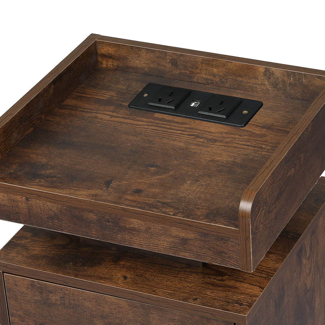 Levede Bedside Table USB Charger Outlet RGB Oak-2006732841915912196
