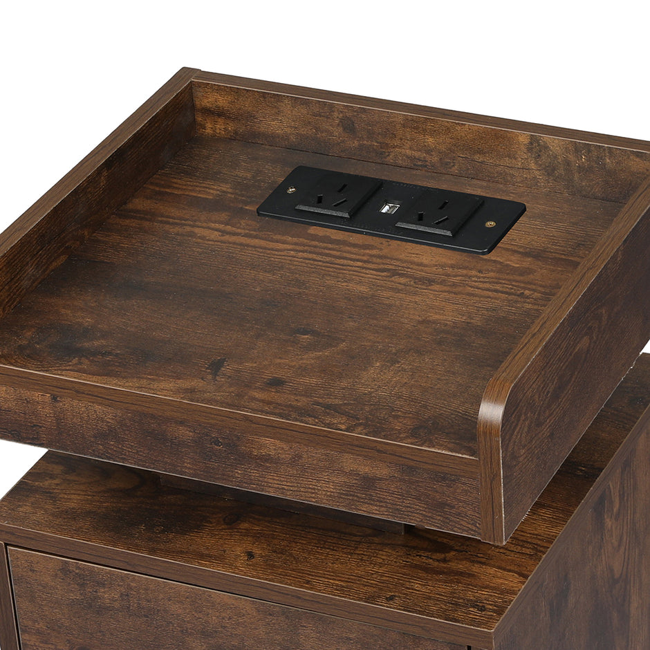 Levede Bedside Table USB Charger Outlet RGB Oak-2006732841915912196