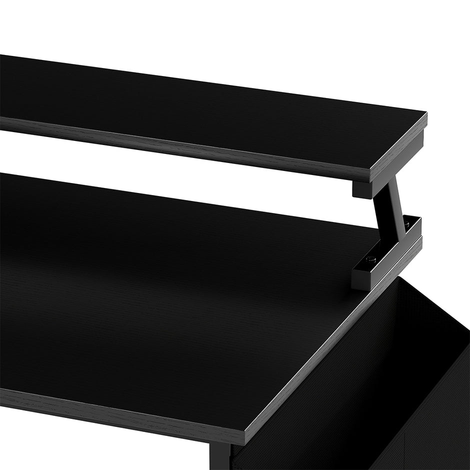 Levede L Shaped Gaming Desk with Storage Drawers Black-2006733412379004932