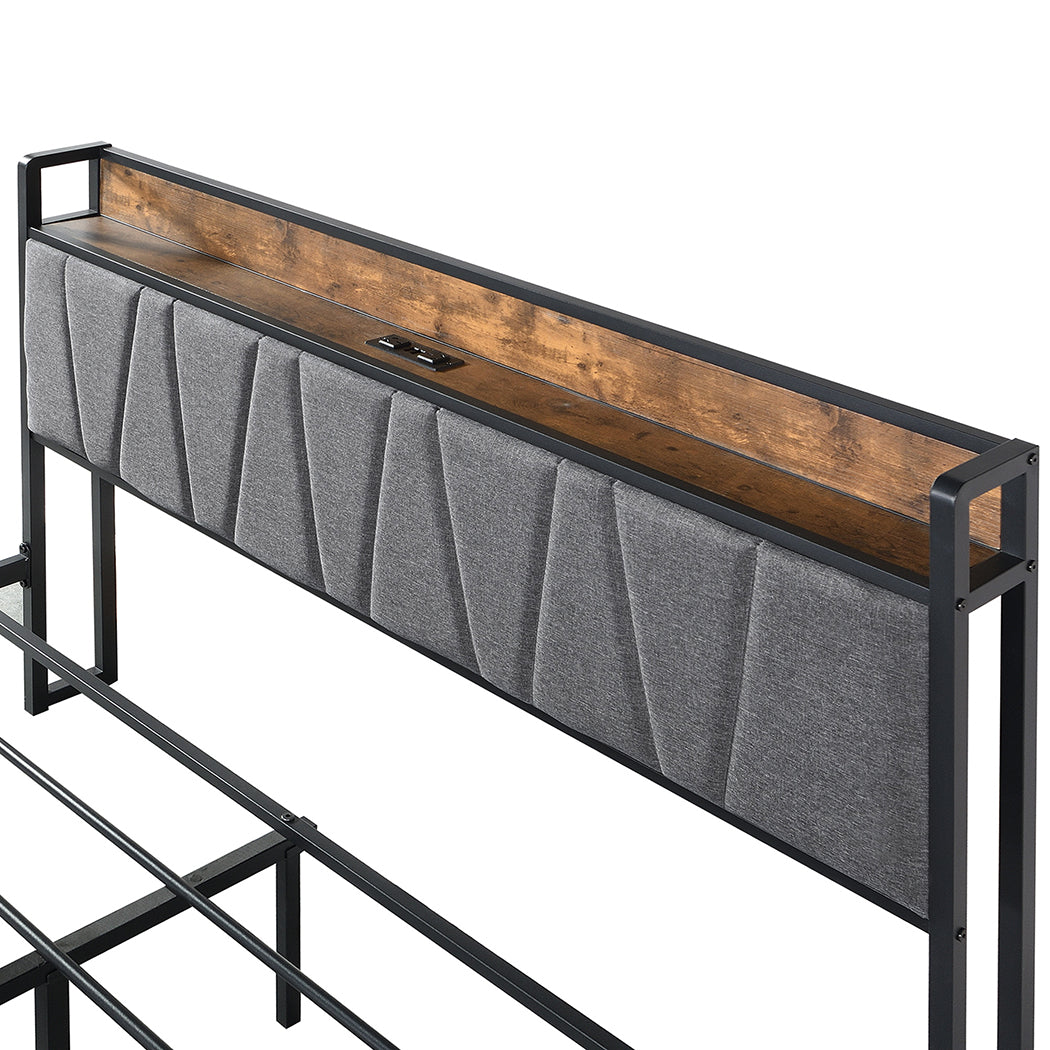 Levede Double Bed Frame Tufted Headboard USB Charge-2006732834424885253